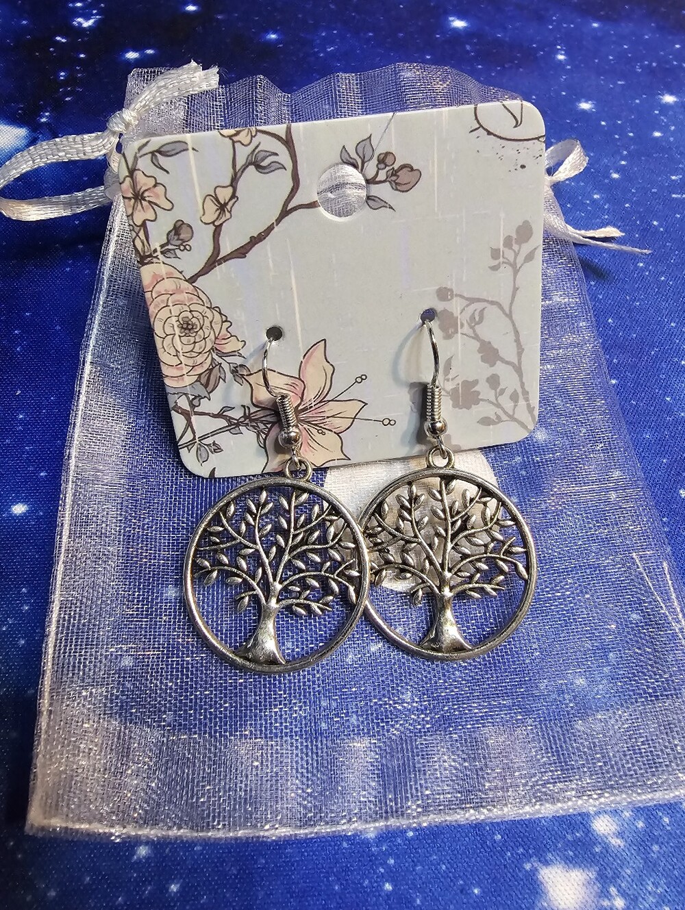 Silver Toned Tree of Life Dangle Earrings